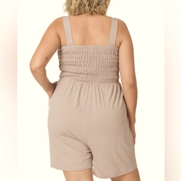 Smocked Stripe Pull-on Stretch Romper in Mocha Size 1X - Picture 11 of 11